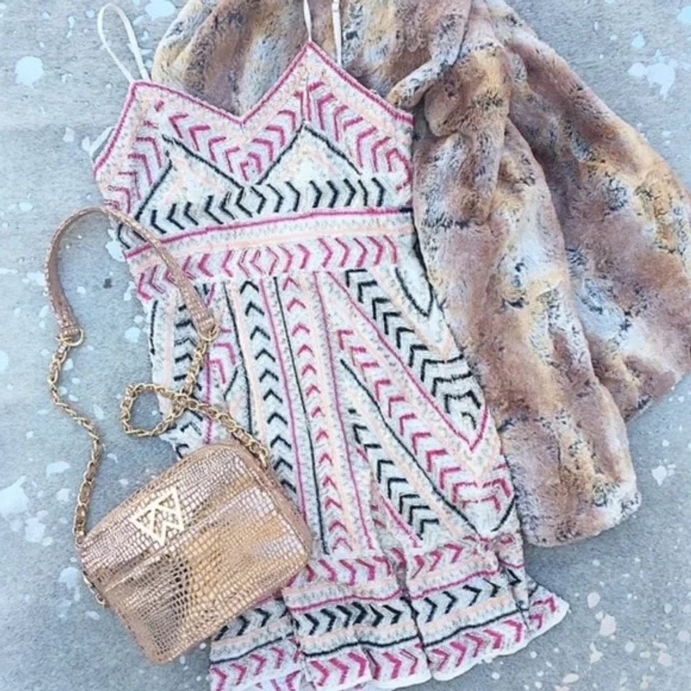 Parker Pink Silk Casey Beaded Zig Zag Chevron Mini Dress XS Anthropologie - Picture 4 of 15